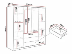 Sale Vente-unique Armario 4 puertas y 3 cajones con espejos L196 cm color natural y blanco - LAMIKI Color natural claro / Blanco