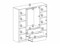 Sale Vente-unique Armario 4 puertas y 3 cajones con espejos L196 cm color natural y blanco - LAMIKI Color natural claro / Blanco
