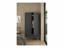 Online Armario 2 puertas y 2 cajones con patas de madera H200,1 cm - TARP Mueble Perchero