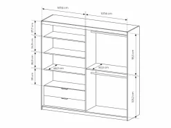 Vente-unique Armario 3 puertas y 2 cajones con espejos y LEDs 220 cm de ancho natural y negro - ARIADA