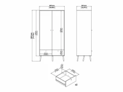 Best Calicosy Armario 2 puertas y 2 cajones con patas de madera H200,1 cm - TARP Blanco