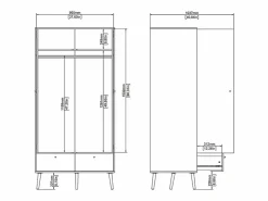 Best Calicosy Armario 2 puertas y 2 cajones con patas de madera H200,1 cm - TARP Blanco