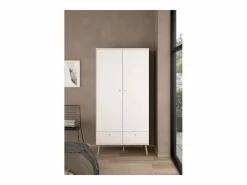 Best Calicosy Armario 2 puertas y 2 cajones con patas de madera H200,1 cm - TARP Blanco