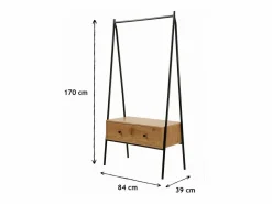 Calicosy Armario abierto de metal negro con 1 cajón acabado roble 170 cm