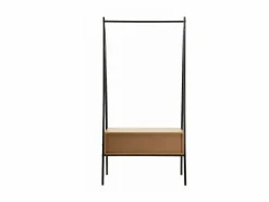Calicosy Armario abierto de metal negro con 1 cajón acabado roble 170 cm