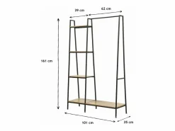 Outlet Armario abierto industrial con 1 estante inferior y 4 baldas - LEXIE Mueble Perchero