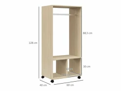 Clearance Armario abierto Kirk 1 barra + 2 estantes + ruedas natural 128x60x40 cm Muebles Niño