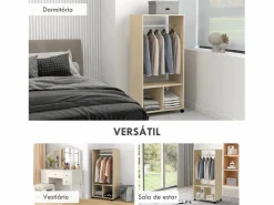 Clearance Armario abierto Kirk 1 barra + 2 estantes + ruedas natural 128x60x40 cm Muebles Niño