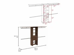 TuHome Armario Abierto Plego, con 3 cajones, estantería y barras de colgar , 187.45 cm X 299.97 cm X 41.40 cm , Marrón