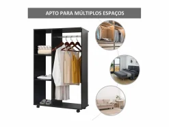 Homcom Armario abierto Zayn 1 barra + 3 estantes + ruedas 128x80x40 cm