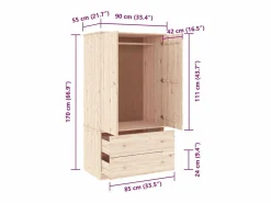 Hot Armario ALTA madera maciza pino 90x55x170 cm Armario