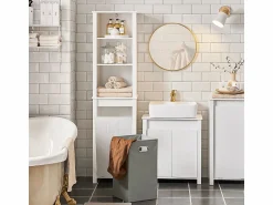 New Sobuy Armario Alto baño Mueble Columna de baño con 3 estantes y 1 cesto 45 x 35 x 171 cm BZR102-W ES Blanco