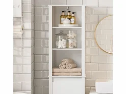 New Sobuy Armario Alto baño Mueble Columna de baño con 3 estantes y 1 cesto 45 x 35 x 171 cm BZR102-W ES Blanco