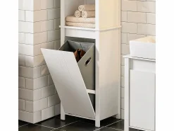 New Sobuy Armario Alto baño Mueble Columna de baño con 3 estantes y 1 cesto 45 x 35 x 171 cm BZR102-W ES Blanco