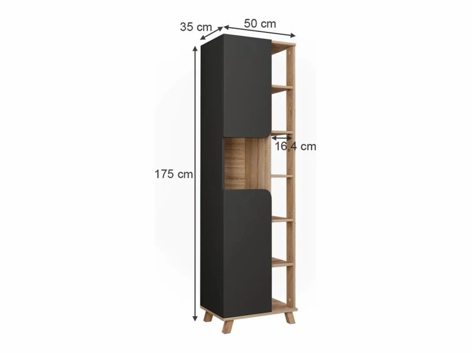 New Armario alto sonoma/antracita 50x35x175 karen Columna De Baño