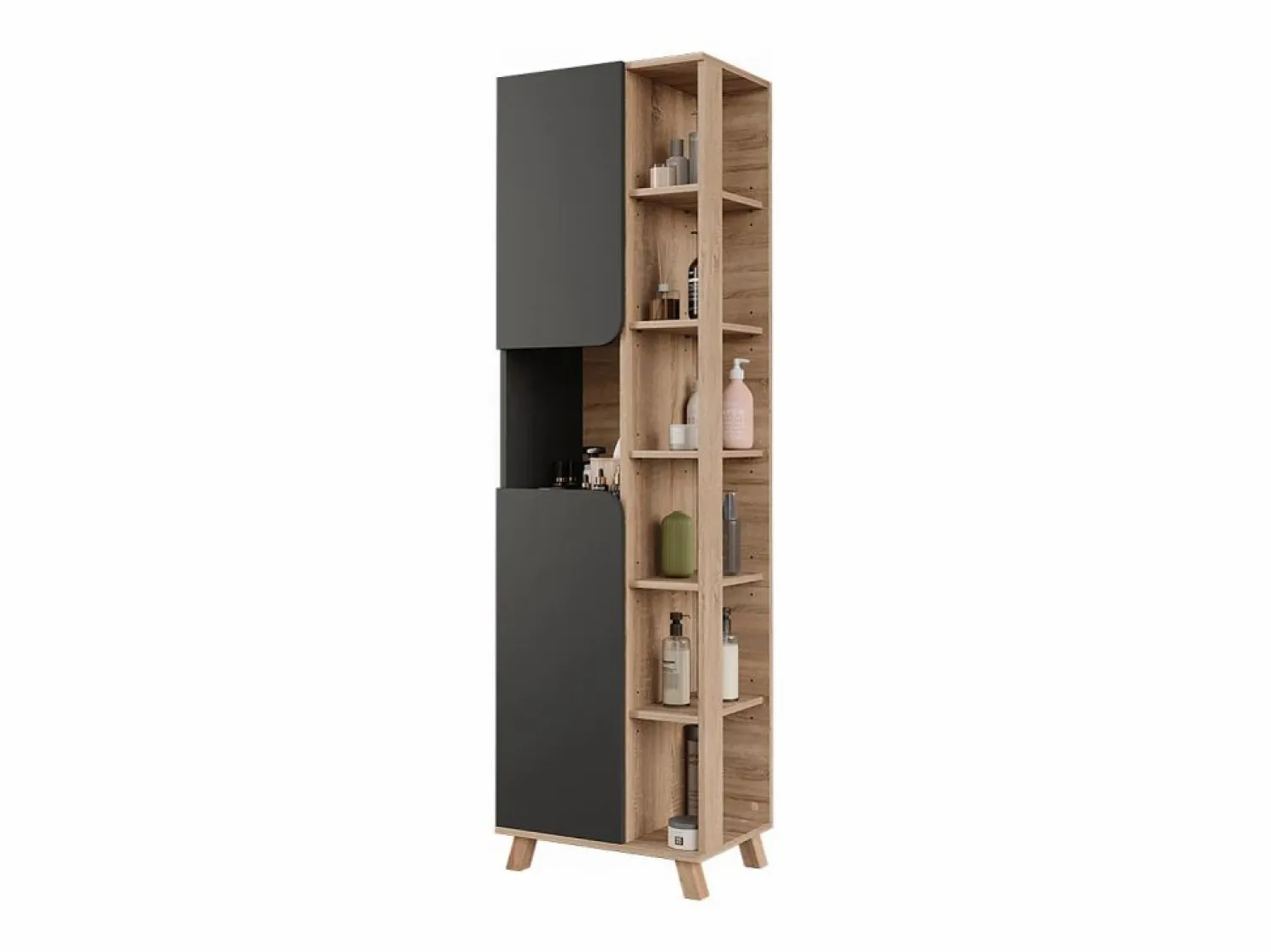 New Armario alto sonoma/antracita 50x35x175 karen Columna De Baño