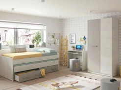 Online Armario Ares Plus 2 puertas con barra + 3 estantes blanco/basalto 200x90x52 cm Muebles Niño|Armario