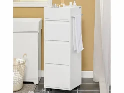 Outlet Armario Auxiliar Baño Blanco con 3 cajones 30 x 30 x 90 cm Blanco BZR29-W ES Estantería Sobre Inodoro