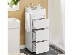Outlet Armario Auxiliar Baño Blanco con 3 cajones 30 x 30 x 90 cm Blanco BZR29-W ES Estantería Sobre Inodoro