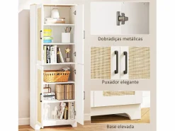 Sale Armario auxiliar Boho 4 puertas 6 estantes ajustables /natural 170x60x30 cm Aparador De Cocina
