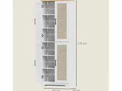 Sale Armario auxiliar Boho 4 puertas 6 estantes ajustables /natural 170x60x30 cm Aparador De Cocina