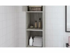 Online vidaxl Armario baño madera contrachapada hormigón 30x30x183,5 cm Gris