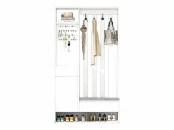Clearance Armario con 3 cajones, 1 puerta, 4 ganchos y tablero perforado, 100 x 35 x 180 cm Armario De Entrada