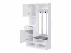 Discount Armario con 2 puertas, 1 cajón, 4 ganchos y 1 banco, 100x30x180cm Armario De Entrada