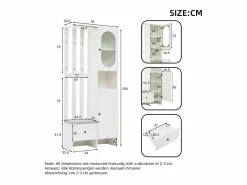 Clearance Hauss Spole Armario con 2 puertas, cajón, colgadores y banqueta, puerta de cristal 85x33,5x200cm Blanco