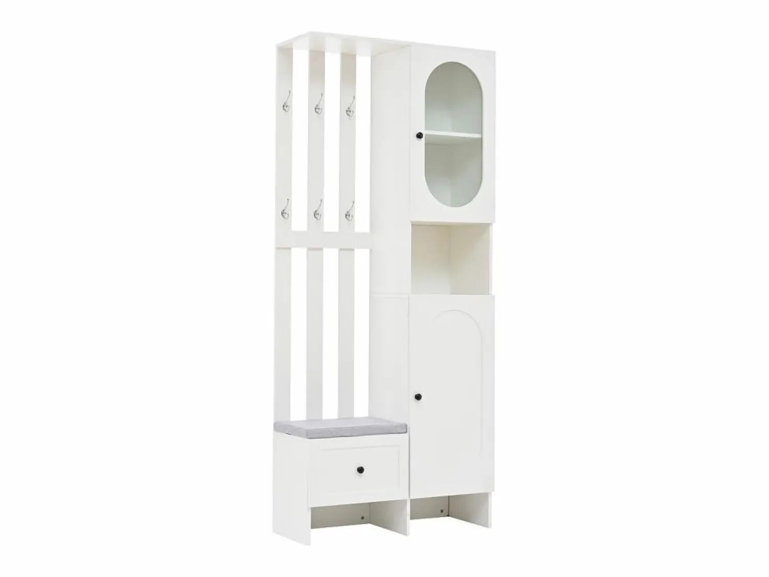 Clearance Hauss Spole Armario con 2 puertas, cajón, colgadores y banqueta, puerta de cristal 85x33,5x200cm Blanco