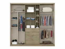 Vente-unique Armario BODIL II natural puertas correderas - Espejo cajones