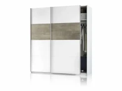 Outlet duehome Armario Brike 180 2 puertas correderas Blanco Artik (Blanco Mate) – Roble Alaska Gris