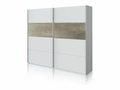 Outlet duehome Armario Brike 180 2 puertas correderas Blanco Artik (Blanco Mate) – Roble Alaska Gris
