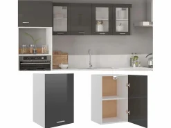 Best vidaxl Armario colgante cocina “Lyon” contrachapada brillo Gris
