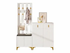 Best Armario combinado con banco zapatero y cojín, diseño moderno, tablero de partículas, , ganchos dorados (60,5x180,5x35,2 cm) Blanco
