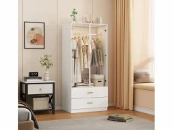 Discount Armario con 2 cajones y 2 puertas, perchero con iluminación LED y barra para colgar, armario, vestidor, 80 x 50 x 175 cm Muebles Niño