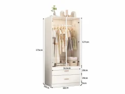 Discount Armario con 2 cajones y 2 puertas, perchero con iluminación LED y barra para colgar, armario, vestidor, 80 x 50 x 175 cm Muebles Niño