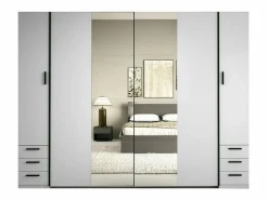 Vente-unique Armario con 6 cajones y 4 puertas con espejo L270 cm - ARVOLIA