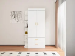 Sale Armario con 2 puertas 2 cajones y 6 estantes An100 cm blanco y dorado - GRIMORI Armario