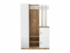 Vente-unique Armario con 3 puertas y 1 espejo - Blanco y natural - MIROTA