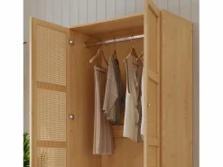 New Armario con barra - 2 puertas de malla de ratán y 1 compartimento con solapa - Natural Armario