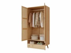 New Armario con barra - 2 puertas de malla de ratán y 1 compartimento con solapa - Natural Armario