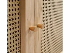 New Armario con barra - 2 puertas de malla de ratán y 1 compartimento con solapa - Natural Armario