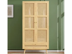 Best Armario con barra - 90 x 45 x 183 cm - con 3 puertas - aglomerado + ratán sintético - natural Armario