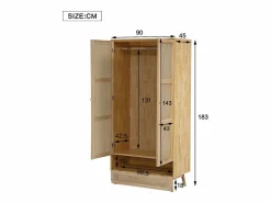 Best Armario con barra - 90 x 45 x 183 cm - con 3 puertas - aglomerado + ratán sintético - natural Armario