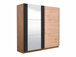 Vente-unique Armario con espejo 2 puertas correderas - Color: roble y negro - 217 cm. PHILADELPHIE Color natural claro
