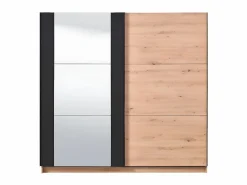 Vente-unique Armario con espejo 2 puertas correderas - Color: roble y negro - 217 cm. PHILADELPHIE Color natural claro