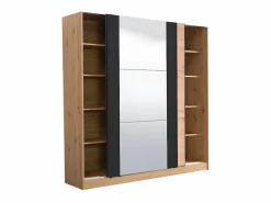 Vente-unique Armario con espejo 2 puertas correderas - Color: roble y negro - 217 cm. PHILADELPHIE Color natural claro