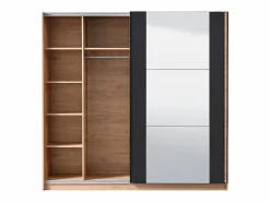 Vente-unique Armario con espejo 2 puertas correderas - Color: roble y negro - 217 cm. PHILADELPHIE Color natural claro