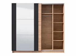 Vente-unique Armario con espejo 2 puertas correderas - Color: roble y negro - 217 cm. PHILADELPHIE Color natural claro